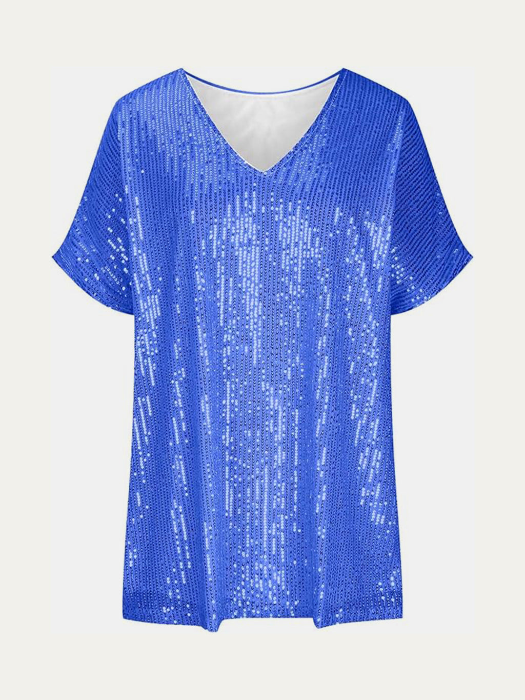 Full Size Sequin V-Neck Short Sleeve Top