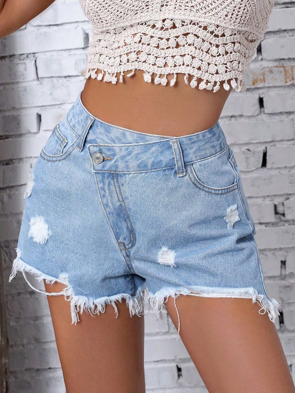 Distressed Raw Hem Denim Shorts