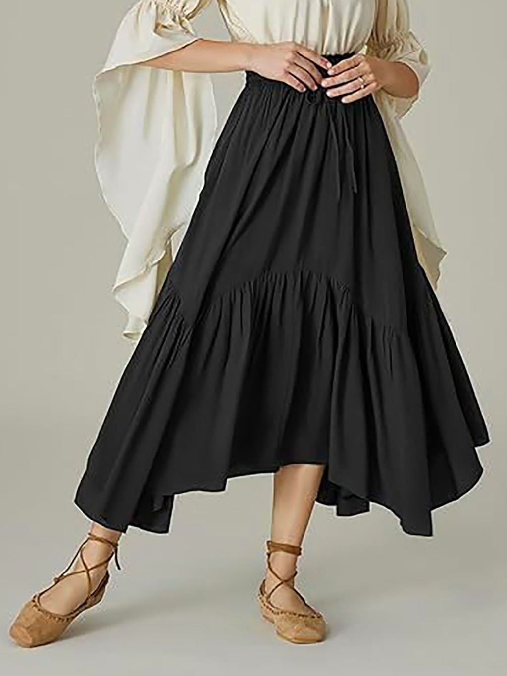 Smocked Waist Band Ruched Layered Skirt