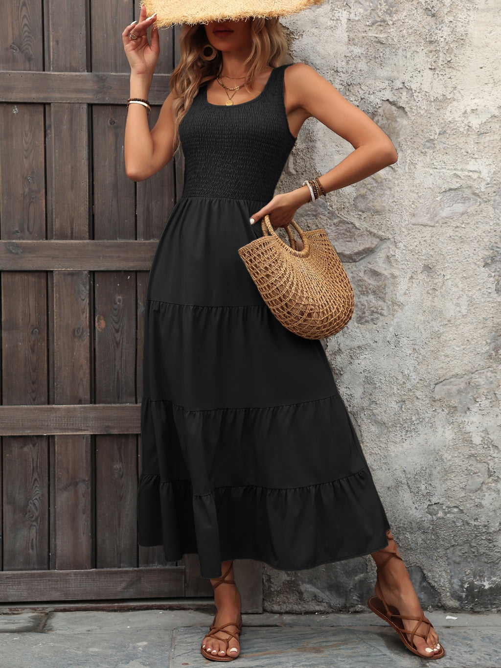 Ivy Lane Smocked Scoop Neck Sleeveless Tank Dress