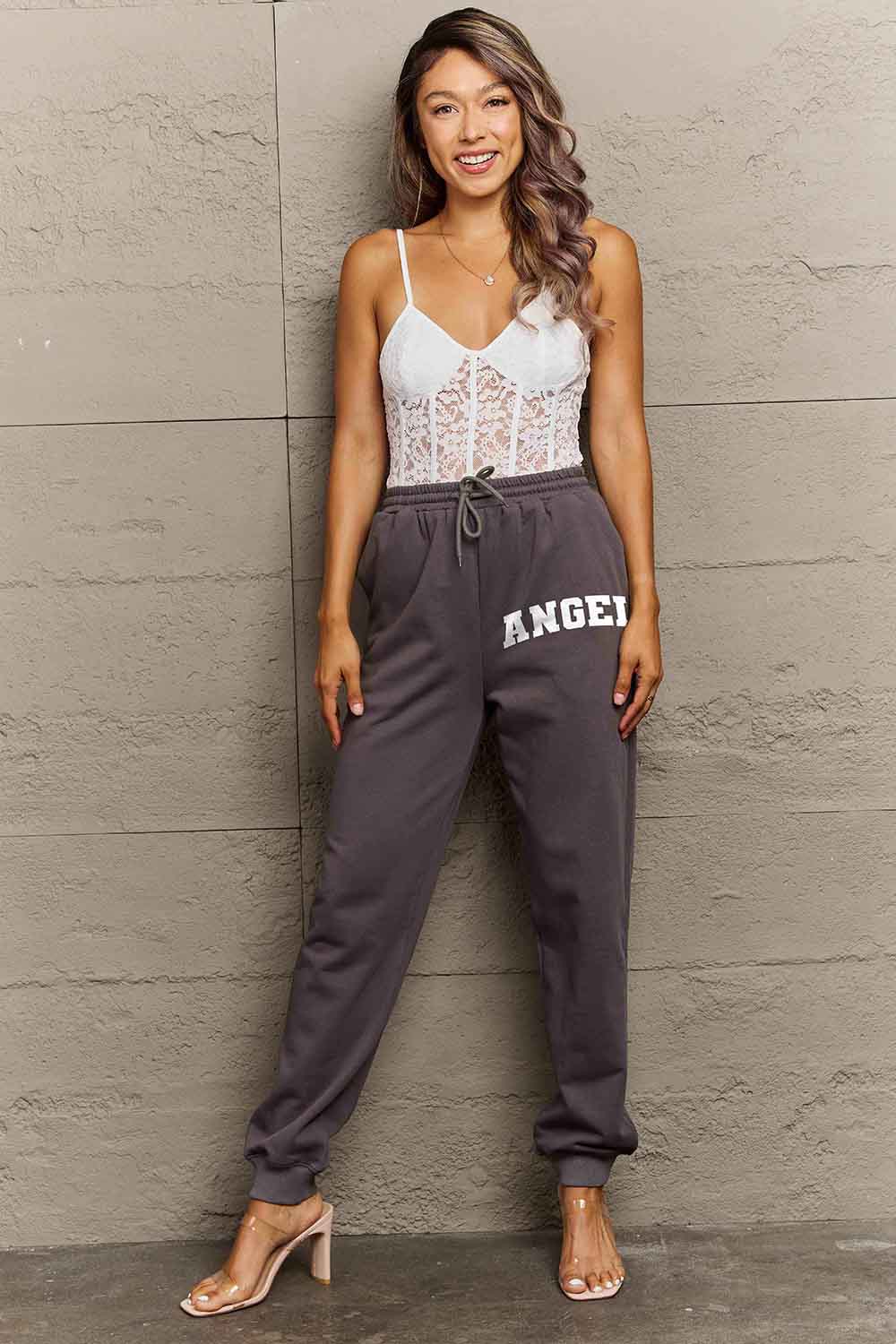 Simply Love Simply Love Full Size Drawstring Angel Graphic Long Sweatpants