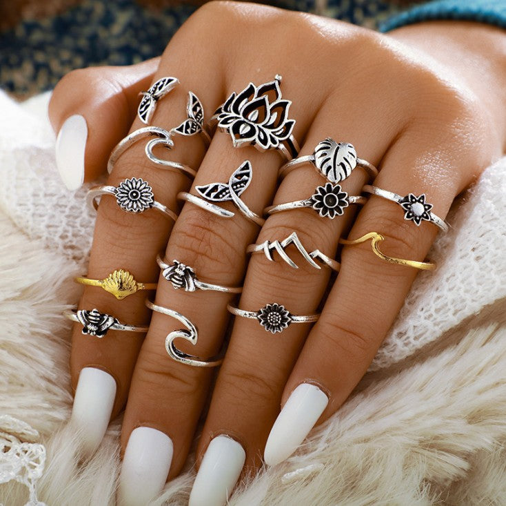 Alloy Multi Shapes 15-Piece Ring Set