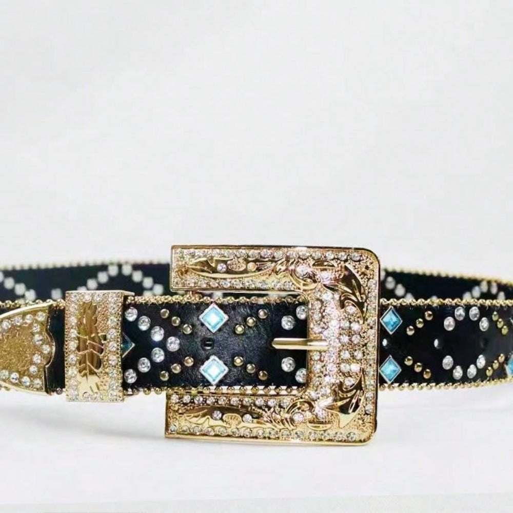 Rhinestone PU Leather Belt